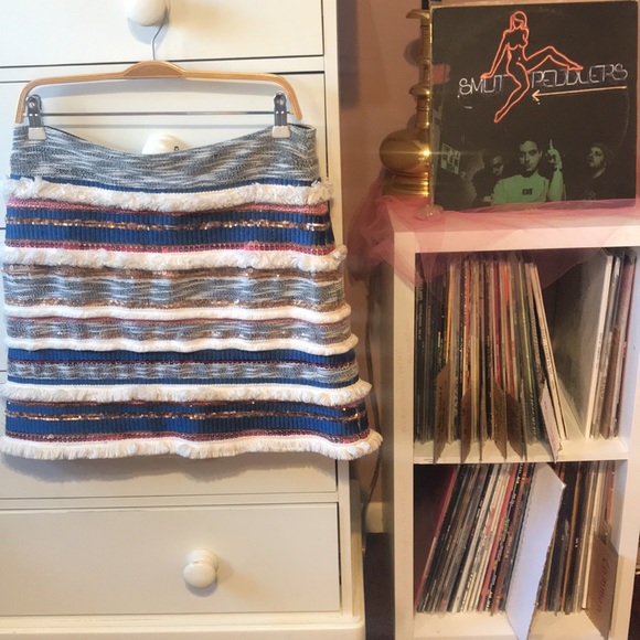 Anthropologie Dresses & Skirts - Anthropologie Moulinette Soeurs Erine Tired Skirt Mixed Media Sequin Tier Frayed